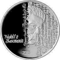 reverse of 1 Lats - Rūdolfs Blaumanis (2013) coin with KM# 137 from Latvia. Inscription: Rūdolfs Blaumanis 2013
