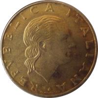 obverse of 200 Lire - Centennial to Italian Naval League (1997) coin with KM# 186 from Italy. Inscription: REPVBLICA ITALIANA M.VALLUCCI