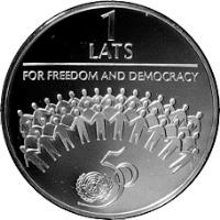 reverse of 1 Lats - For Freedom and Democracy (1995) coin with KM# 23 from Latvia. Inscription: 1 LATS FOR FREEDOM AND DEMOCRACY