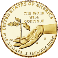 United States coin 5 Dollars - Boys Town Centennial (2017) reverse reverse of 5 Dollars - Boys Town Centennial (2017) coin with KM# 661 from United States. Inscription: UNITED STATES OF AMERICA THE WORK WILL CONTINUE FIVE DOLLARS W E PLURIBUS UNUM