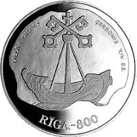 reverse of 10 Latu - 14th Century Riga (1995) coin with KM# 27 from Latvia. Inscription: LIELAS GILDES GERBONIS XIV GS. RIGA-800