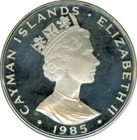 Cayman Islands coin 50 Dollars - Elizabeth II - Bird Conservation (1985) obverse obverse of 50 Dollars - Elizabeth II - Bird Conservation (1985) coin with KM# 83 from Cayman Islands. Inscription: CAYMAN ISLANDS · ELIZABETH II · 1985 ·