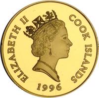 obverse of 100 Dollars - Elizabeth II - Olympic National Park (1996) coin with KM# 293 from Cook Islands. Inscription: ELIZABETH II COOK ISLANDS 1996