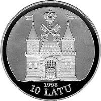 obverse of 10 Latu - 19th Century Riga (1998) coin with KM# 30 from Latvia. Inscription: 1998 10 LATU