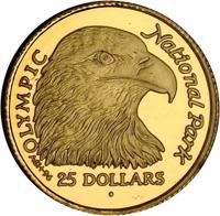 Cook Islands coin 25 Dollars - Elizabeth II - Olympic National Park (1996) reverse reverse of 25 Dollars - Elizabeth II - Olympic National Park (1996) coin with KM# 291 from Cook Islands. Inscription: OLYMPIC National Park A·S·H·96 100 DOLLARS