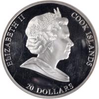 Cook Islands coin 20 Dollars - Elizabeth II - Masterpieces of Art - Tutankhamen Mask (2011) obverse obverse of 20 Dollars - Elizabeth II - Masterpieces of Art - Tutankhamen Mask (2011) coin with KM# 1641 from Cook Islands. Inscription: ELIZABETH II COOK ISLANDS 20 DOLLARS