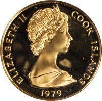 obverse of 200 Dollars - Elizabeth II - Legacy of Capt. James Cook (1979) coin with KM# 26 from Cook Islands. Inscription: ELIZABETH II COOK ISLANDS 1979