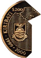 Kiribati coin 200 Dollars - People and Monuments (2000) obverse obverse of 200 Dollars - People and Monuments (2000) coin with KM# 32 from Kiribati. Inscription: $200 KIRIBATI · 1999 - 2000