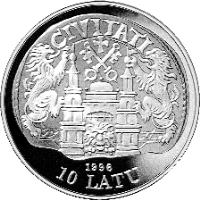 obverse of 10 Latu - 16th Century Riga (1996) coin with KM# 34 from Latvia. Inscription: 1996 10 LATU
