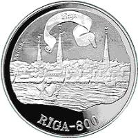 reverse of 10 Latu - 16th Century Riga (1996) coin with KM# 34 from Latvia. Inscription: XVI GS. RIGA-800