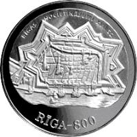 reverse of 10 Latu - 17th Century Riga (1997) coin with KM# 35 from Latvia. Inscription: RIGAS NOCIETINAJUMI XVII GS. RĪGA-800
