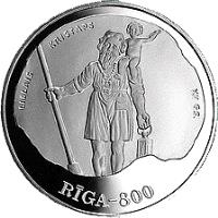 reverse of 10 Latu - 15th Century Riga (1996) coin with KM# 36 from Latvia. Inscription: LIELAIS KRISTAPS XV GS. RIGA-800