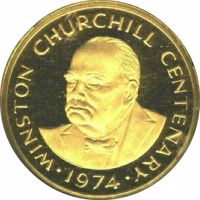 Turks and Caicos Islands coin 100 Crowns - Elizabeth II - Centenary of the birth of Churchill (1974) reverse reverse of 100 Crowns - Elizabeth II - Centenary of the birth of Churchill (1974) coin with KM# 4 from Turks and Caicos Islands. Inscription: WINSTON CHURCHILL CENTENARY · 1974 ·