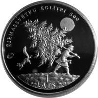 obverse of 1 Lats - Christmas tree (2009) coin with KM# 105 from Latvia. Inscription: ZIEMASSVĒTKU EGLĪTEI 500 1 LATS