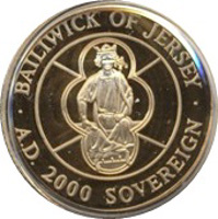 Jersey coin 1 Sovereign - Elizabeth II - William I - Duke of Normandy (2000) reverse reverse of 1 Sovereign - Elizabeth II - William I - Duke of Normandy (2000) coin with KM# 110 from Jersey. Inscription: BAILIWICK OF JERSEY A.D. 2000 SOVEREIGN