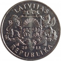 Latvia coin 1 Lats - Parity coin (2013) obverse obverse of 1 Lats - Parity coin (2013) coin with KM# 145 from Latvia. Inscription: LATVIJAS 20 13 REPUBLIKA