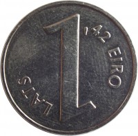 Latvia coin 1 Lats - Parity coin (2013) reverse reverse of 1 Lats - Parity coin (2013) coin with KM# 145 from Latvia. Inscription: 1 LATS 1,42 EIRO
