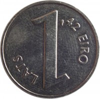 reverse of 1 Lats - Parity coin (2013) coin with KM# 145 from Latvia. Inscription: 1 LATS 1,42 EIRO