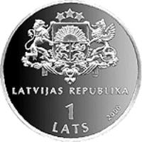 Latvia coin 1 Lats - For the Children of the World (2000) obverse obverse of 1 Lats - For the Children of the World (2000) coin with KM# 48 from Latvia. Inscription: LATVIJAS REPUBLIKA 1 LATS 2000