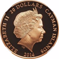 Cayman Islands coin 20 Dollars - Elizabeth II - Ronald Reagan (2014) obverse obverse of 20 Dollars - Elizabeth II - Ronald Reagan (2014) coin from Cayman Islands. Inscription: ELIZABETH II 20 DOLLARS CAYMAN ISLANDS IRB 2014