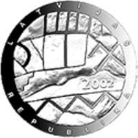Latvia coin 1 Lats - Destiny (2002) obverse obverse of 1 Lats - Destiny (2002) coin with KM# 52 from Latvia. Inscription: LATVIJAS REPUBLIKA 2002