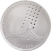 Latvia coin 1 Lats - National Library of Latvia (2002) reverse reverse of 1 Lats - National Library of Latvia (2002) coin with KM# 55 from Latvia. Inscription: LATVIJAS NACIONĀLĀ BIBLIOTĒKA 1 LATS