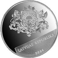 obverse of 1 Lats - Latvia-EU (2004) coin with KM# 64 from Latvia. Inscription: LATVIJAS REPUBLIKA 2004