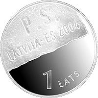 Latvia coin 1 Lats - Latvia-EU (2004) reverse reverse of 1 Lats - Latvia-EU (2004) coin with KM# 64 from Latvia. Inscription: P.S. LATVIJA - ES 2004 1 LATS