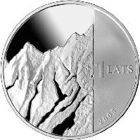 obverse of 1 Lats - Rainis (2005) coin with KM# 68 from Latvia. Inscription: 1 LATS 2005