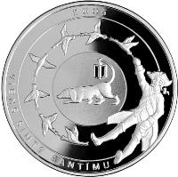 obverse of 1 Lats - Baron Münchhausen (2005) coin with KM# 70 from Latvia. Inscription: 2005 VIENS SIMTS SANTĪMU