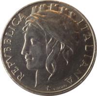Italy coin 50 Lire (1996 - 2001) obverse obverse of 50 Lire (1996 - 2001) coin with KM# 183 from Italy. Inscription: REPVBBLICA ITALIA