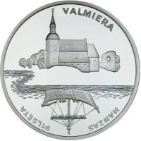 reverse of 1 Lats - Valmiera (2003) coin with KM# 75 from Latvia. Inscription: VALMIERA HANZAS PILSĒTA