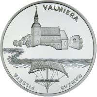 Latvia coin 1 Lats - Valmiera (2003) reverse reverse of 1 Lats - Valmiera (2003) coin with KM# 75 from Latvia. Inscription: VALMIERA HANZAS PILSĒTA