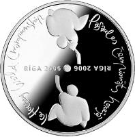 reverse of 1 Lats - Ice Hockey World Championship (2005) coin with KM# 76 from Latvia. Inscription: Pasaules cempionats hokeja Ice Hockey World Championship RĪGA 2006 2006 RĪGA
