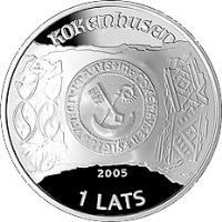 Latvia coin 1 Lats - Koknese (2005) obverse obverse of 1 Lats - Koknese (2005) coin with KM# 77 from Latvia. Inscription: KOKENHUSEN 2005 1 LATS