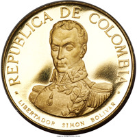 Colombia coin 300 Pesos - Battle of Boyaca (1969) obverse obverse of 300 Pesos - Battle of Boyaca (1969) coin with KM# 240 from Colombia. Inscription: REPUBLICA DE COLUMBIA * LIBERTADOR SIMON BOLIVAR *