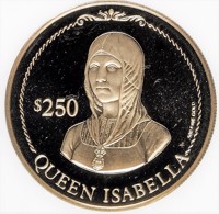 British Virgin Islands coin 250 Dollars - Elizabeth II - Quincentennial - Discovery of America (1991) reverse reverse of 250 Dollars - Elizabeth II - Quincentennial - Discovery of America (1991) coin with KM# 120 from British Virgin Islands. Inscription: $250 QUEEN ISABELLA