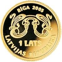 obverse of 1 Lats - Art Nouveau. Riga (2005) coin with KM# 81 from Latvia. Inscription: RĪGA 2005 1 LATS LATVIJAS REPUBLIKA