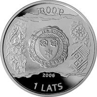 Latvia coin 1 Lats - Straupe (2006) obverse obverse of 1 Lats - Straupe (2006) coin with KM# 83 from Latvia. Inscription: ROOP 2006 1 LATS