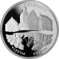 Latvia coin 1 Lats - Straupe (2006) reverse reverse of 1 Lats - Straupe (2006) coin with KM# 83 from Latvia. Inscription: STRAPE HANZAS PILSĒTA
