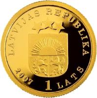 Latvia coin 1 Lats - The Golden Apple Tree (2007) obverse obverse of 1 Lats - The Golden Apple Tree (2007) coin with KM# 91 from Latvia. Inscription: LATVIJAS REPUBLIKA 2007 1 LATS