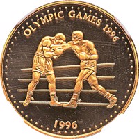 reverse of 5000 Kip - Olympics (1996) coin with KM# 60 from Laos. Inscription: OLYMPIC GAMES 1996 1996