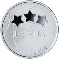 obverse of 1 Lats - Basketball (2008) coin with KM# 95 from Latvia. Inscription: LATVIJA 1 LATS 2008