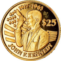 Niue coin 25 Dollars - Elizabeth II - Death of John F. Kennedy (1994) reverse reverse of 25 Dollars - Elizabeth II - Death of John F. Kennedy (1994) coin with KM# 79 from Niue. Inscription: 1917-1963 $25 JOHN F. KENNEDY