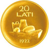reverse of 20 Lati - Coin of Latvia (2008) coin with KM# 96 from Latvia. Inscription: 20 LATI 1922