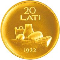 Latvia coin 20 Lati - Coin of Latvia (2008) reverse reverse of 20 Lati - Coin of Latvia (2008) coin with KM# 96 from Latvia. Inscription: 20 LATI 1922