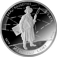 Latvia coin 1 Lats - The Times of the Land-Surveyors (2009) obverse obverse of 1 Lats - The Times of the Land-Surveyors (2009) coin with KM# 102 from Latvia. Inscription: BRĀĻI KAUDZĪTES 1 LATS 1879 MĒRNIEKU LAIKI 2009