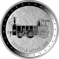 Latvia coin 1 Lats - Railway in Latvia (2011) reverse reverse of 1 Lats - Railway in Latvia (2011) coin with KM# 125 from Latvia. Inscription: DZELZCEĻŠ LATVIJĀ 1860