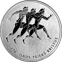 reverse of 1 Lats - 100 years in Olympic Games (2012) coin with KM# 128 from Latvia. Inscription: 776. GADS PRIEKŠ KRISTUS