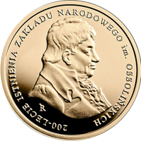 Poland coin 100 Złotych - 200th Anniversary of the Ossoliński National Institute (2017) reverse reverse of 100 Złotych - 200th Anniversary of the Ossoliński National Institute (2017) coin with Y# 999 from Poland. Inscription: 200-LECIE ISTNIENIA ZAKŁADU NARODOWEGO im. OSSOLIŃSKICH R